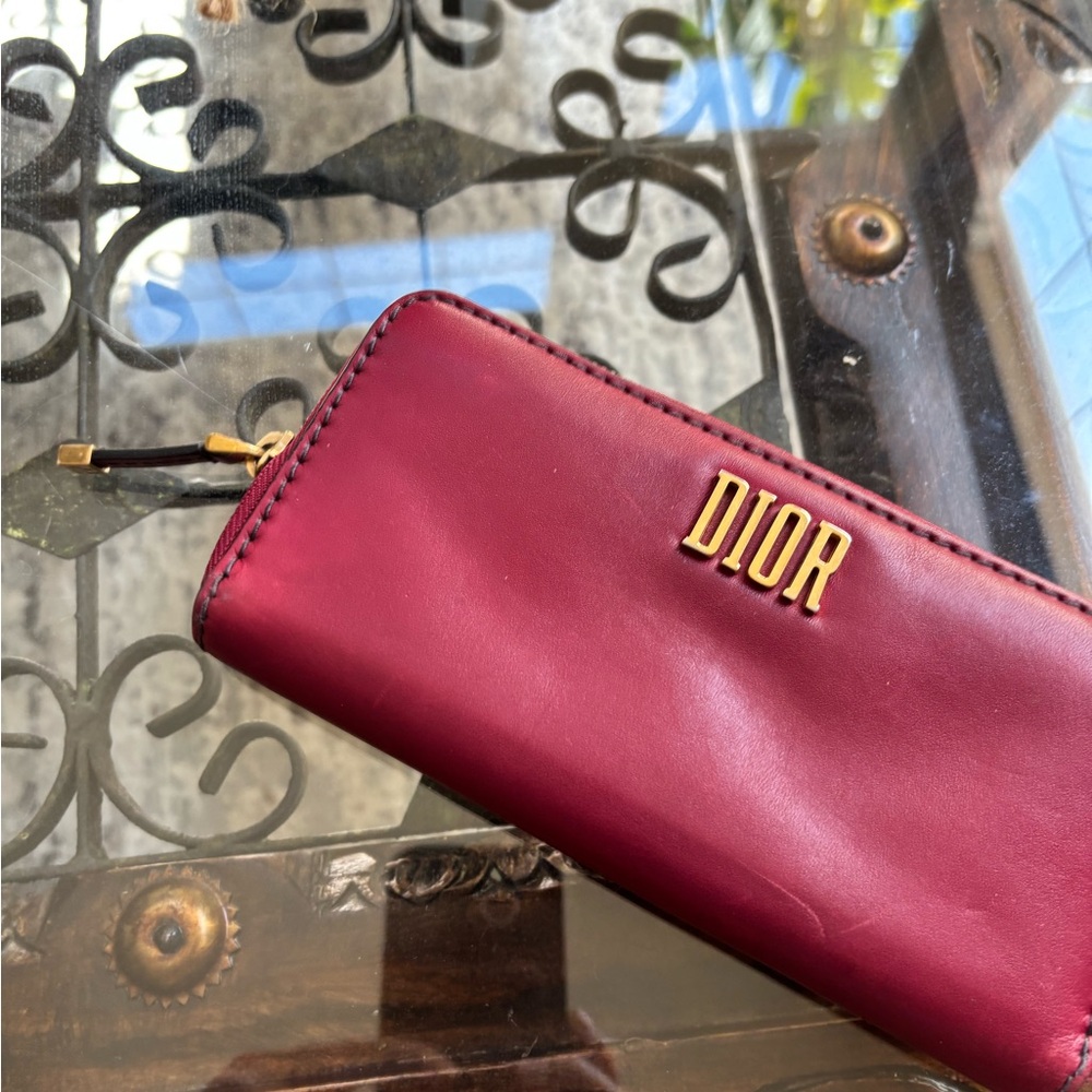 Rare! Christian Dior Leather Red long Wallet Gold iconic zippy wallet clean! - Picture 6 of 8